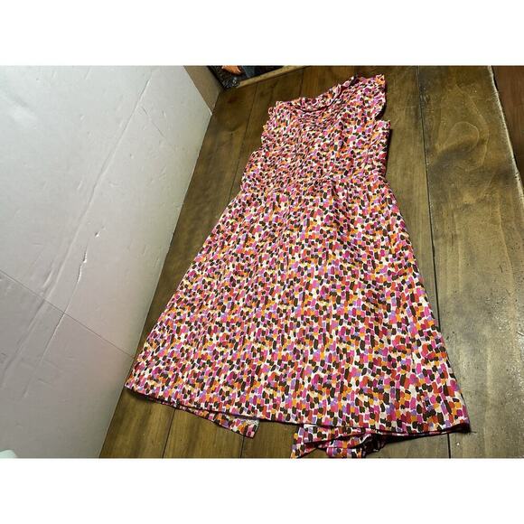 KATE SPADE Aubrey Wrap Dress 6 Pink Brown Abstract Print Silk Sleeveless Ruffles - Picture 14 of 15